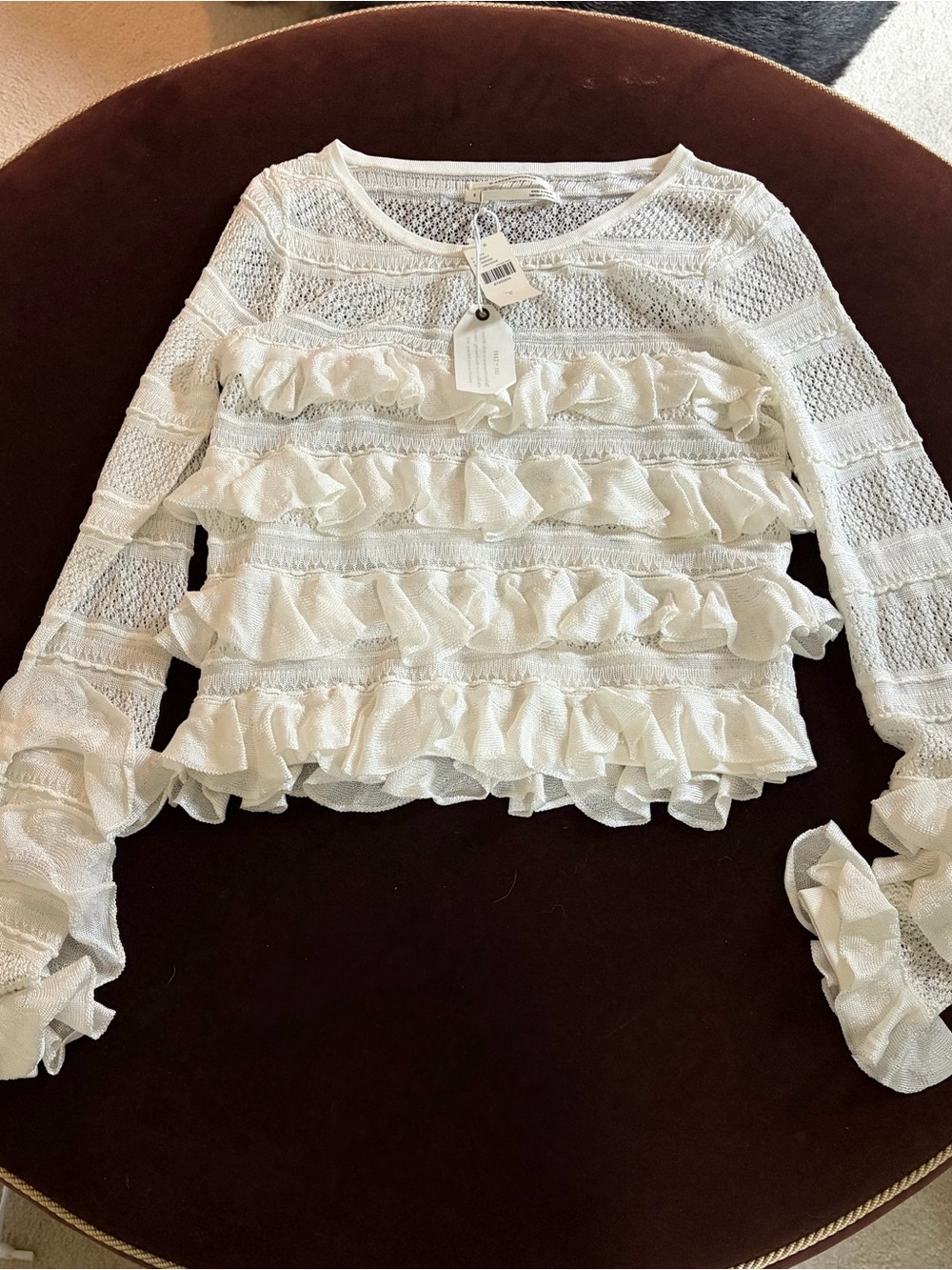 Women's White Ruffle Knit Long-Sleeve Top by Anthropologie